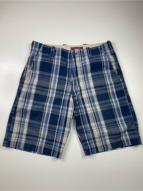 Plugg Co Plaid Skater Chino Shorts Size 34 Blue Grey